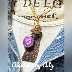 Purple solar Quartz bohemian necklace